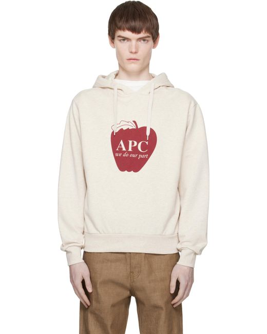 A.P.C. White Logo Printed Drawstring Hoodie for men