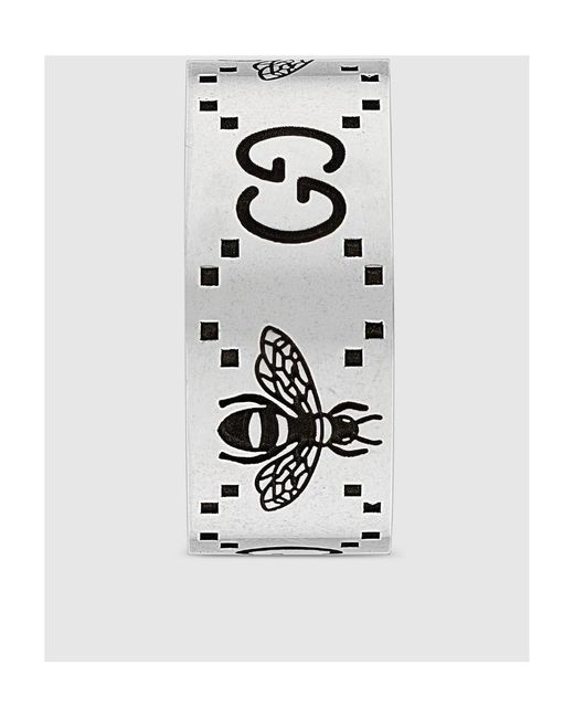 Gucci White Gg Bee Engraved Wide Ring
