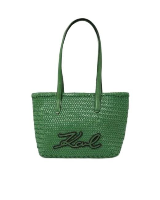 Karl Lagerfeld Green Logo Woven Tote Bag