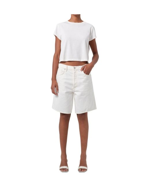 Agolde White Frayed Hem Denim Shorts