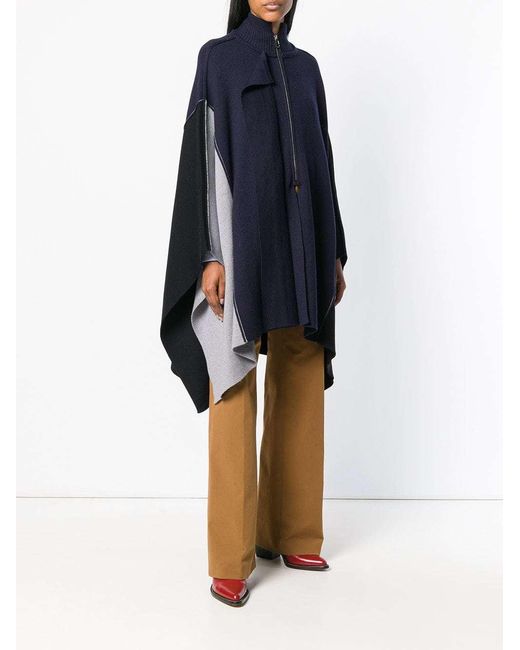 Chloé Blue Asymmetrical Wool Cloak
