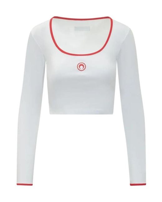 MARINE SERRE White Moon Logo Bicolor Jersey Ls Roundneck T-Shirt
