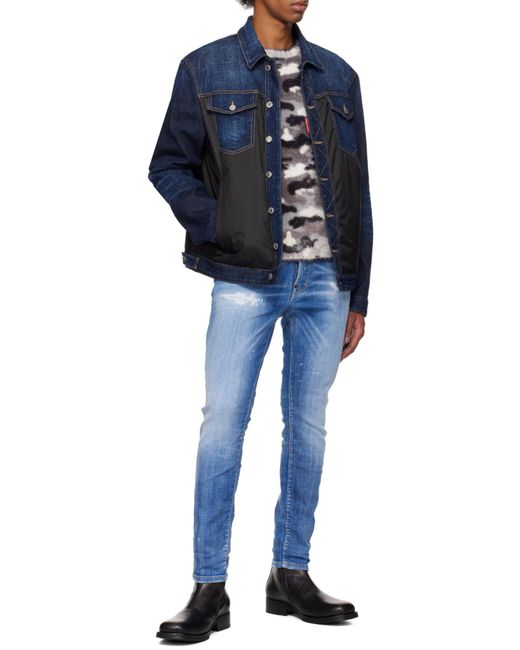 DSquared² Blue Distressed Tapered-Leg Skinny Jeans for men