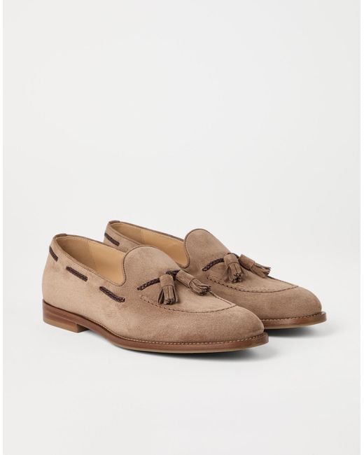Brunello Cucinelli Brown Tassel Detailed Slip-On Loafers for men