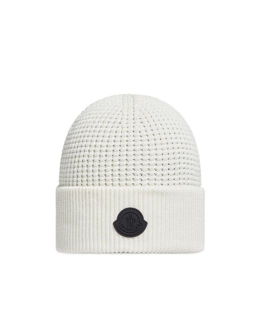 Moncler White Cotton Hat With Logo for men