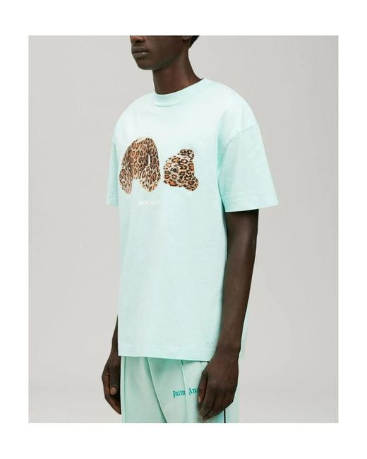 Palm Angels Blue Leopard Bear T-Shirt for men