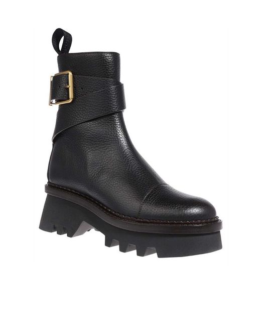 Chloé Black Zipper Thick-Soled Short Boots