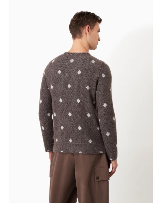 Giorgio Armani Brown Diamond-Jacquard Crew-Neck Jumper for men