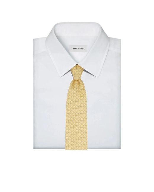 Ferragamo Yellow Gancini Square Print Silk Tie for men