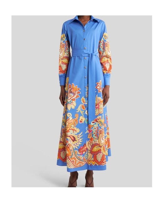 Etro Blue Printed Poplin Shirt Dress