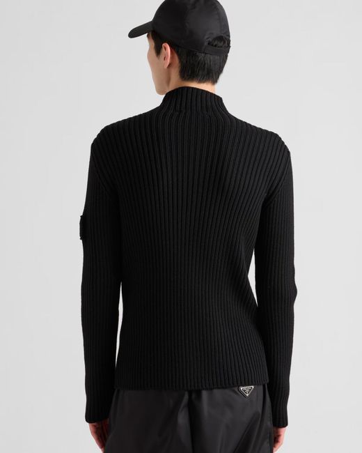 Prada Black Wool Zip-Up Cardigan for men