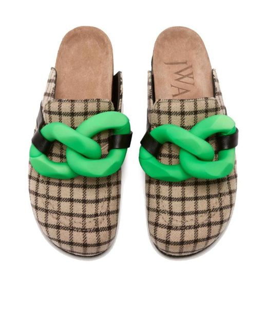 J.W. Anderson Green Checkered Round Head Slippers