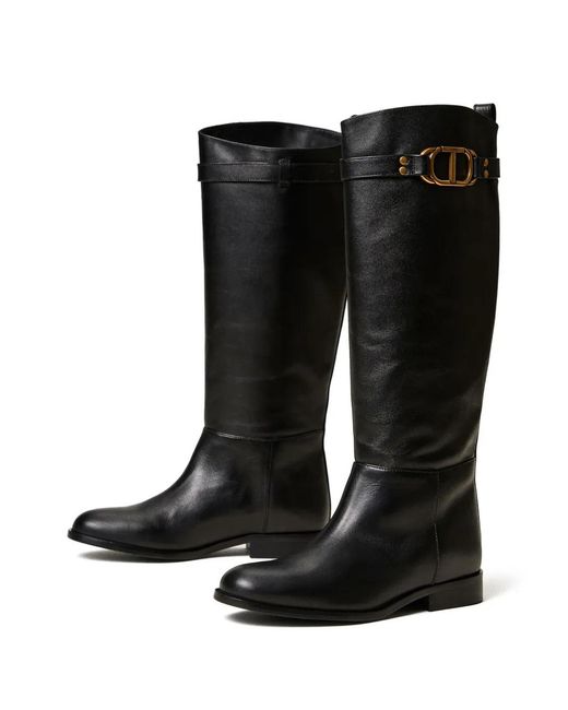 Twinset Black Oval T Leather Boots