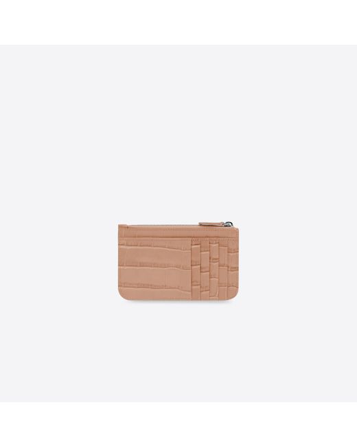 Balenciaga Pink Portamonete Lungo E Portacarte Cash Large Lavorati Coccodrillo Da Donna