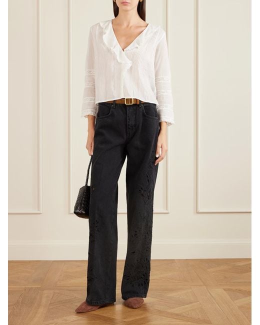 Doen White Huguette Ruffled Lace Shirt