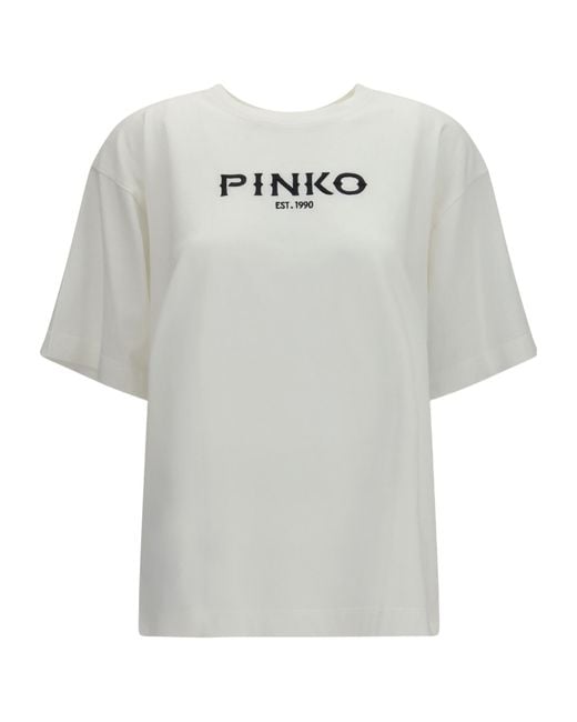 Pinko White Logo Print Crewneck T-Shirt