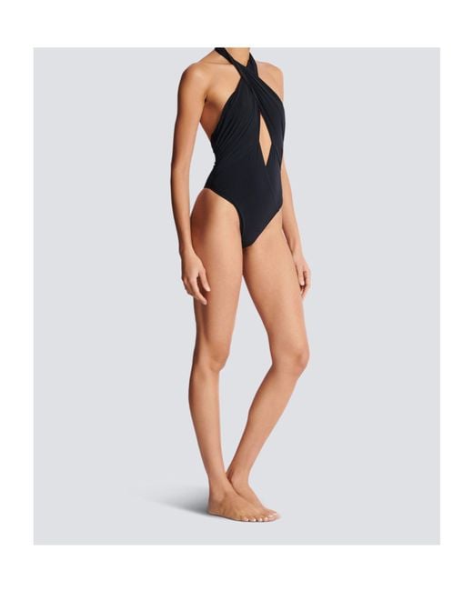 Balmain Blue Plain One-Piece Swimsuit