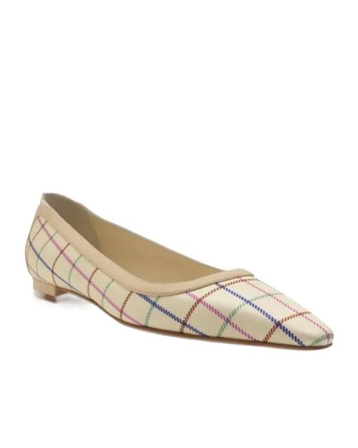 Manolo Blahnik Natural Checked Pointed Ballet Flats