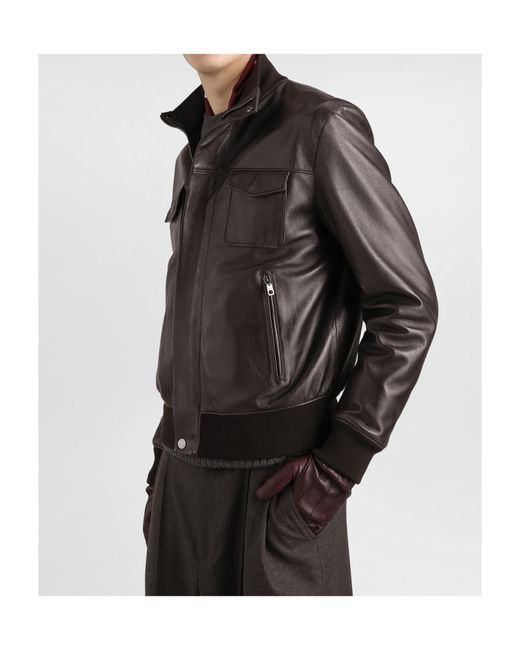 Dolce & Gabbana Black Lambskin Bomber Jacket for men
