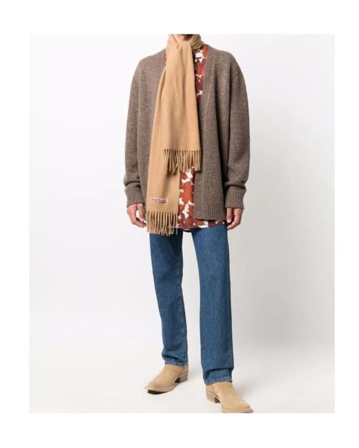 Acne Natural Logo Patch Fringed Scarf