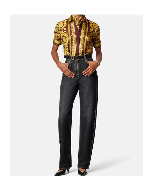 Versace Black High-Waisted Studded Wide-Leg Jeans