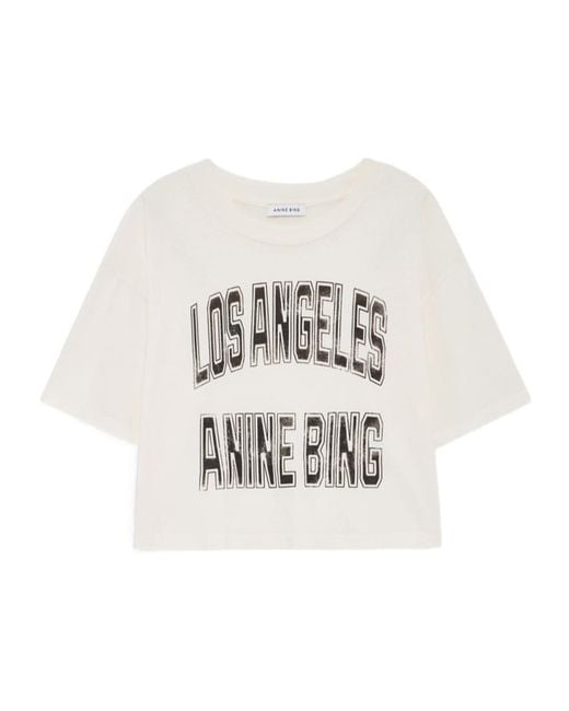 Anine Bing White Johnny Cropped Logo T-Shirt