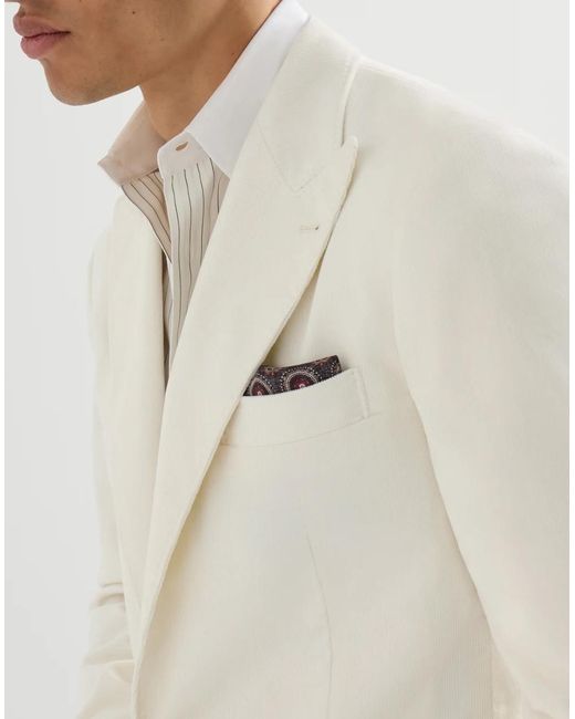 Brunello Cucinelli White Sea Island Cotton Narrow Wale Corduroy Deconstructed Blazer With Large Peak-Lapels And Metal Buttons for men