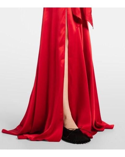 Simone Rocha Red Bow-Detail Open-Back Silk Satin Gown