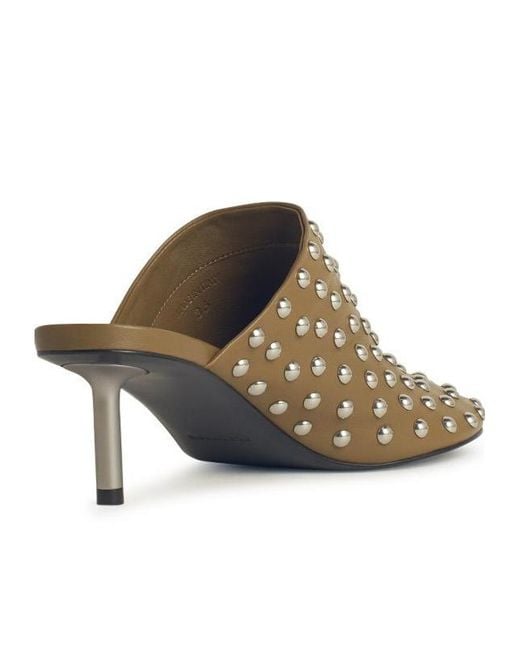 Jil Sander Brown Stud Embellished Round Toe Mules