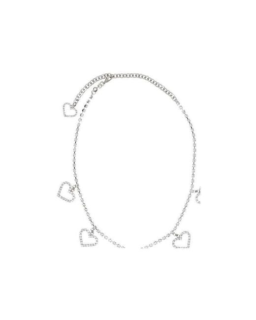 Alessandra Rich White Hearts Pendant Necklace