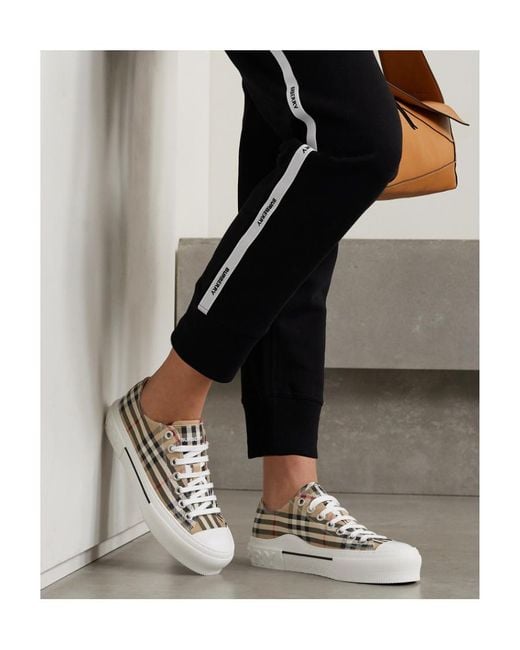 Burberry White Checked Lace-Up Sneakers