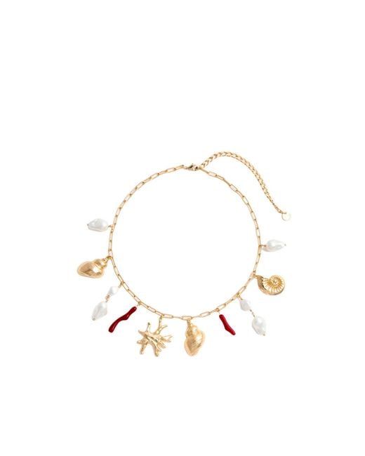 Self-Portrait Metallic Coral Pearl Charm Necklace