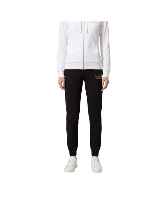 EA7 White Long-Sleeved Hooded Sweatshirt And Sweatpants Set