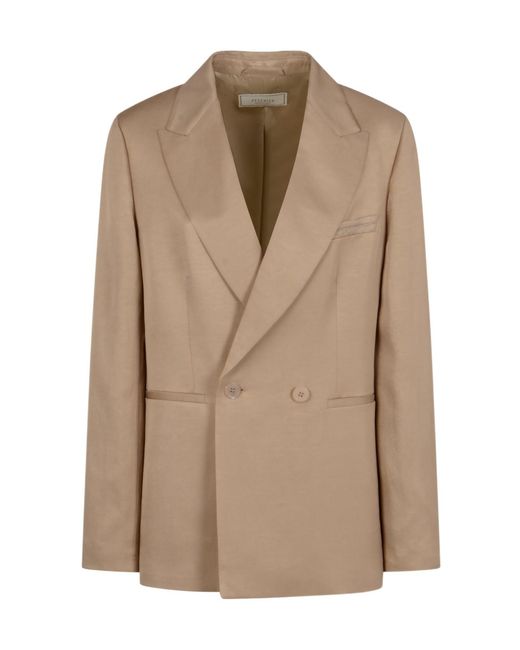Peserico Natural Double-Breasted Peak-Lapel Blazer