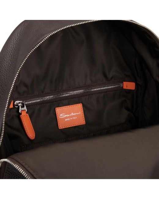 Santoni Black Dark Leather Backpack for men