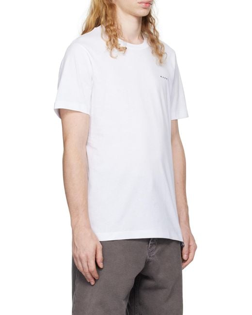 Marni White Logo Embroidered Crewneck T-Shirt for men