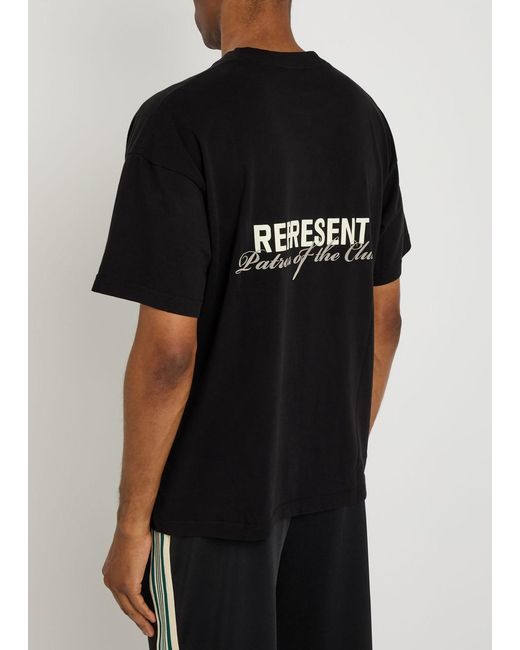 Represent Black Patron Of The Club Printed Cotton T-Shirt for men