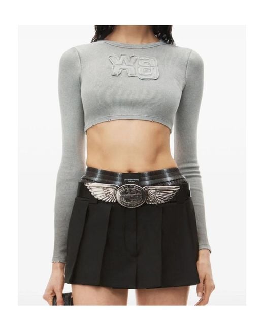 T By Alexander Wang Gray Cropped Long-Sleeve Top
