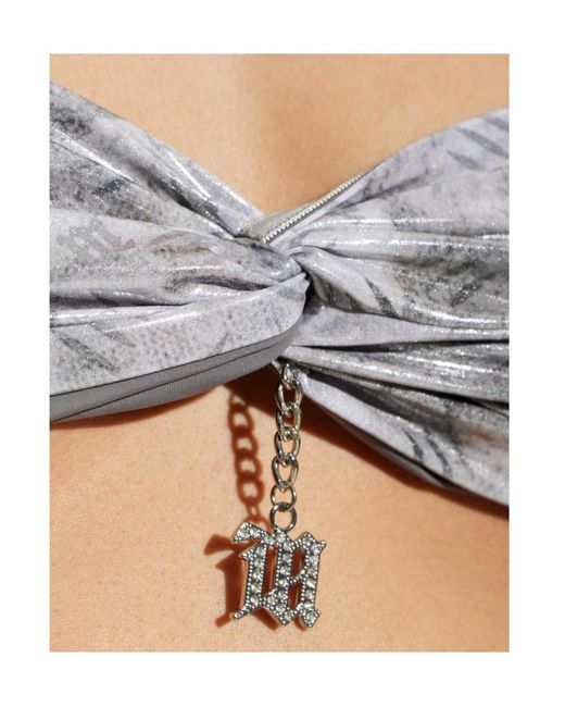 M I S B H V Gray Twisted Chain-Detail Bikini Top