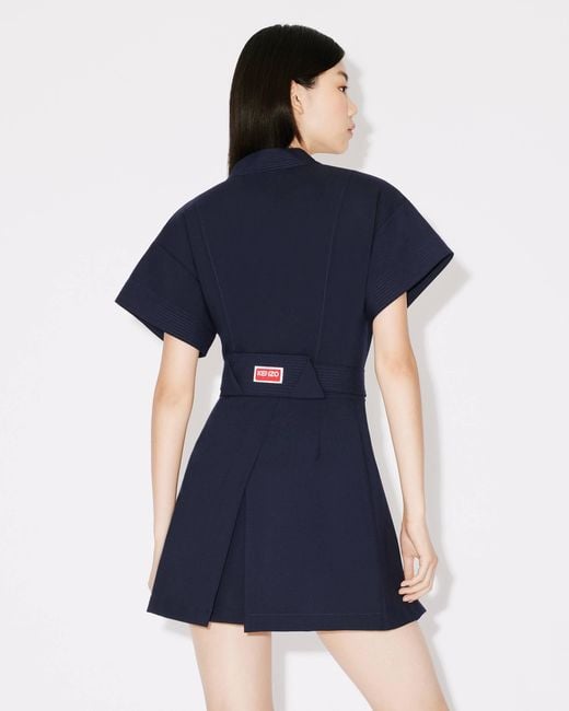 KENZO Blue Kimono Flared Cut Mini Dress