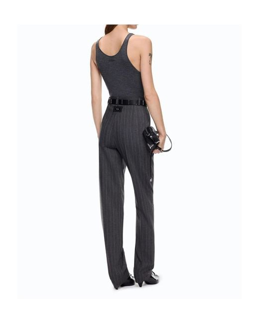 Pinko Gray Ribbed-Knit Logo-Patch Tank Top