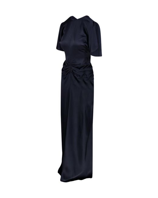 Victoria Beckham Blue Gathered Waist Floor Length Dress