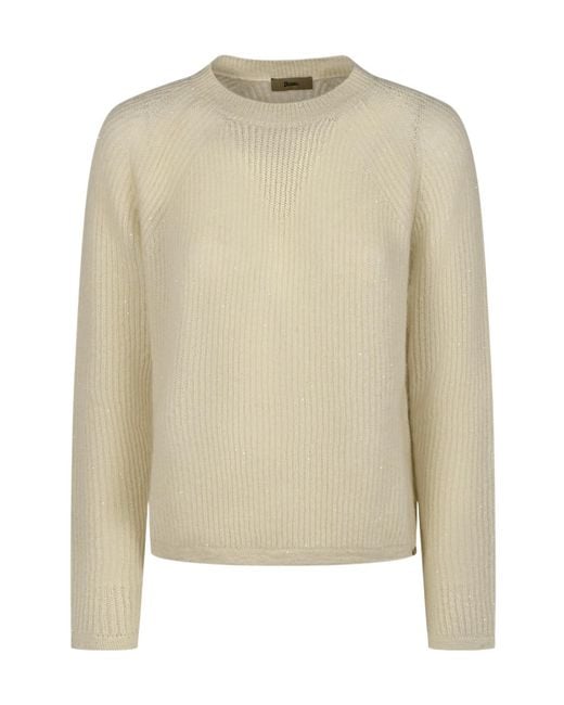 Herno Natural Sequined Ribbed Knit Sweater