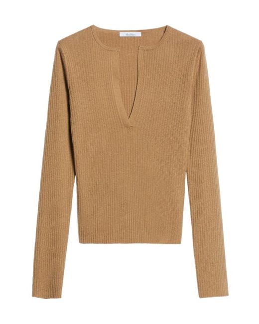 Max Mara Natural V-Neck Long-Sleeved Top