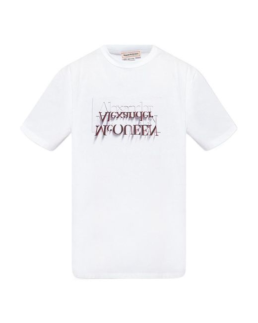 McQueen White Reversed-Logo Cotton T-Shirt for men