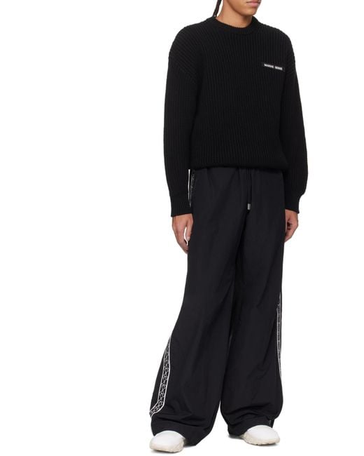MARINE SERRE Black Half Cardigan Knit Crewneck Sweater