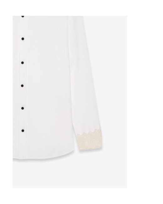 Saint Laurent White Striped Lace Embroidered Shirt