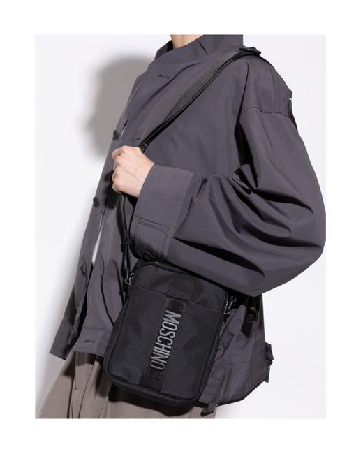 Moschino Black Logo Plaque Shoulder Bag for men