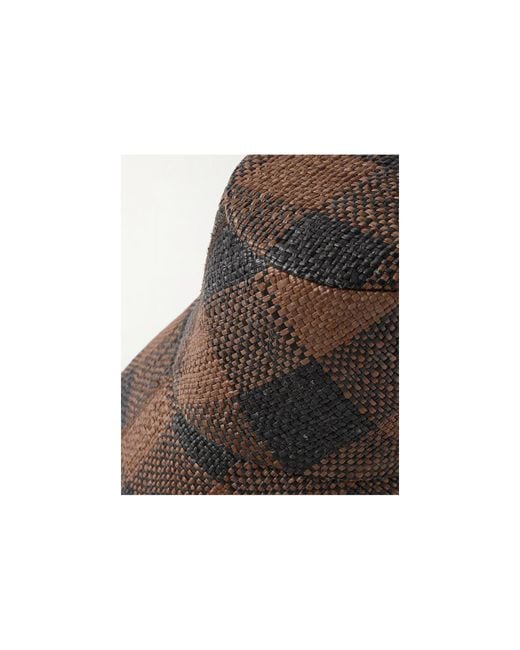 Johanna Ortiz Brown Heaven And Earth Checked Straw Bucket Hat