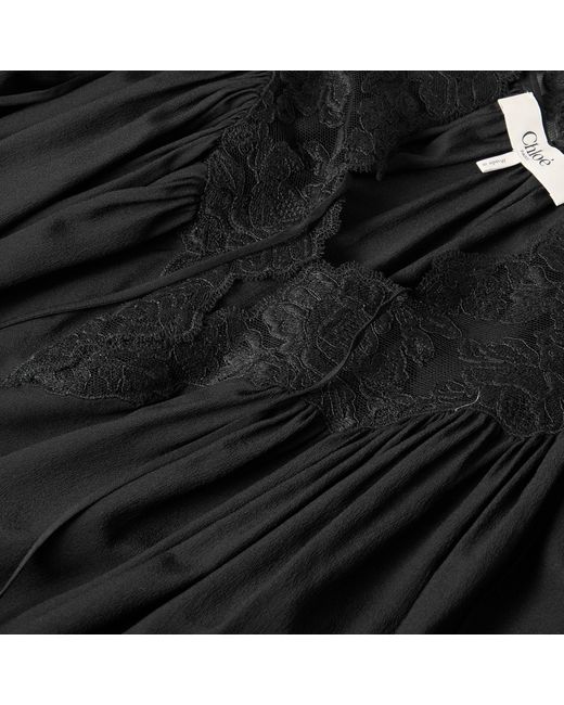 Chloé Black Short-Sleeve Lace Blouse